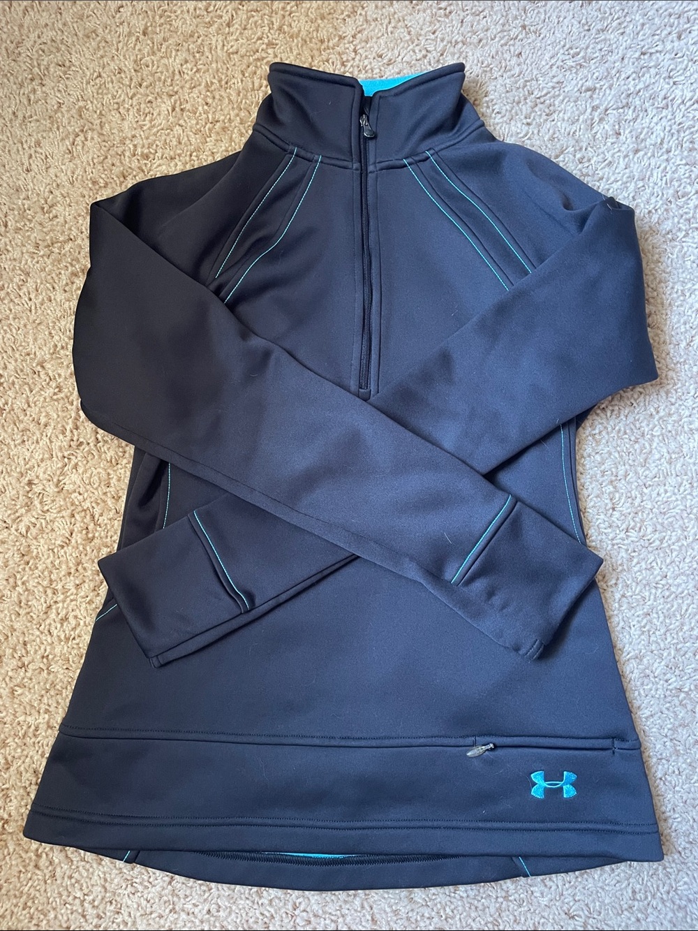 Under Armour Black Pullover with Teal Stitching